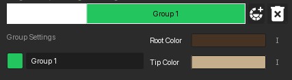 Group settings with a group name and root and tip color controls.