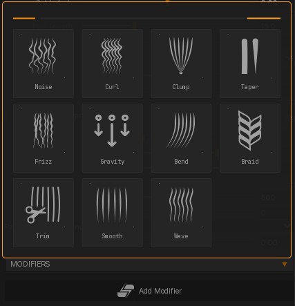 Add Modifier gallery showing available modifier tiles.