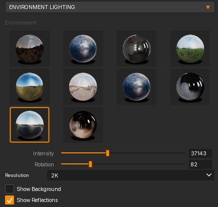 Environment HDRI lighting settings panel.