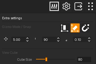 Extra settings with snap increment and cube size controls.