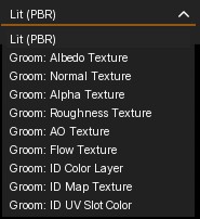 Groom workspace viewport view options.