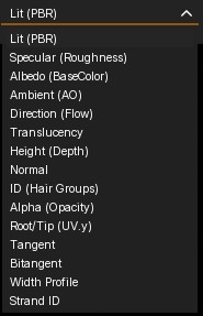 Hair strand view options in the viewport.
