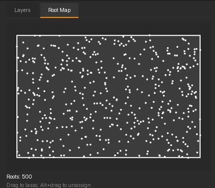 Root Map view with root points inside the rectangular working area.