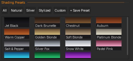 Shading preset controls and customized settings.