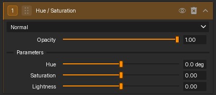 Hue and Saturation filter controls.